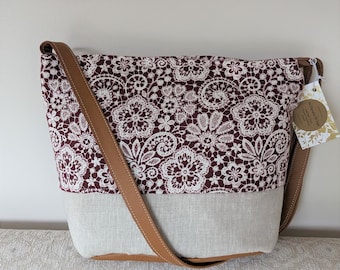 Linen and Leather Crossbody Bag