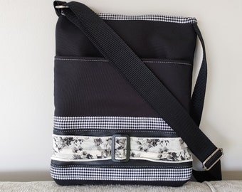 Black and White Check and Floral Tote