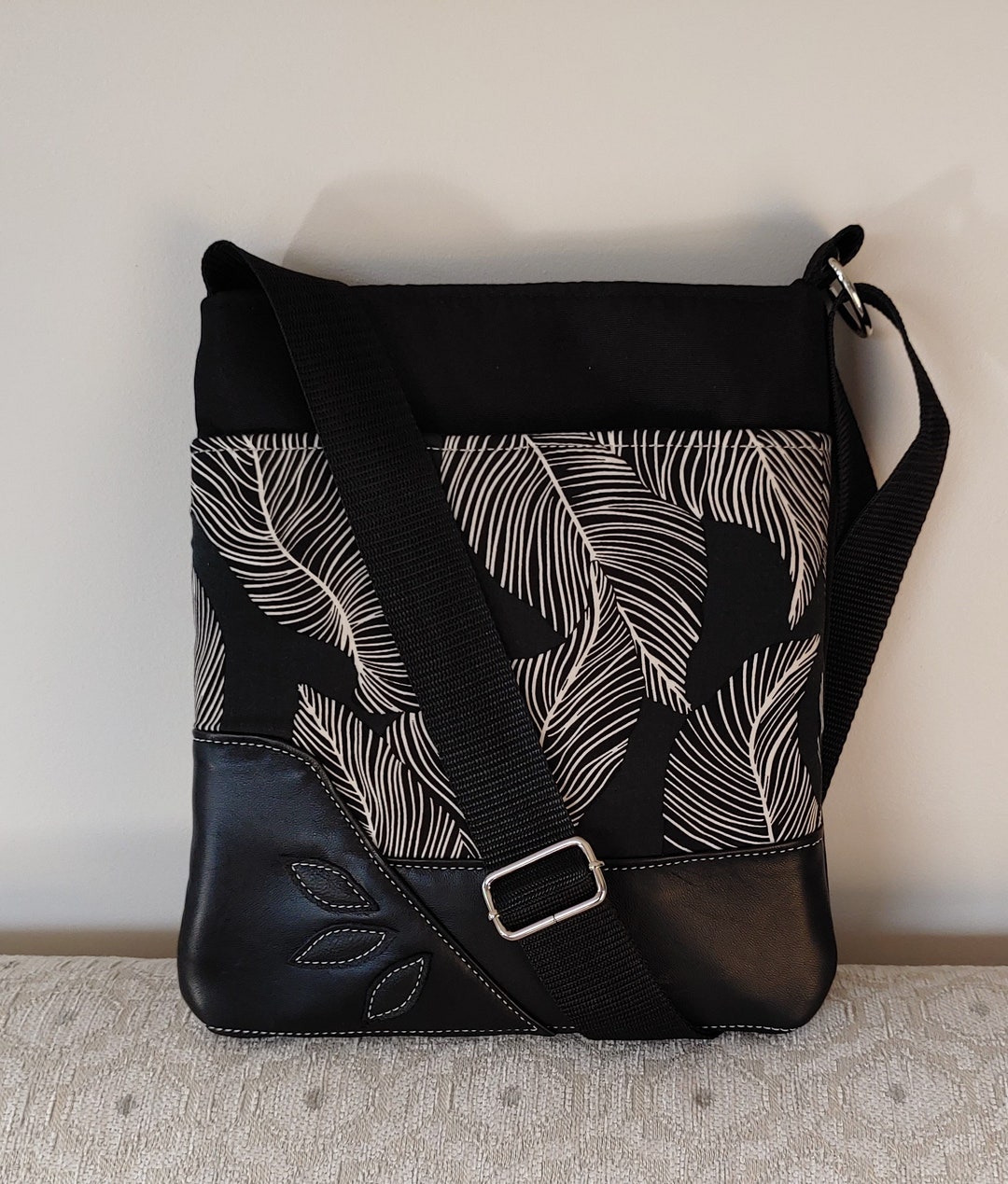 Black Crossbody Fabric Tote With Green and White Etsy UK