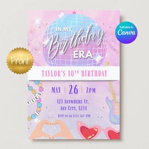 Taylor Swift Birthday Invitation, Swiftie Party Invite, Personalised Taylor's Eras Tour Bday Printable Template Editable Pop Star