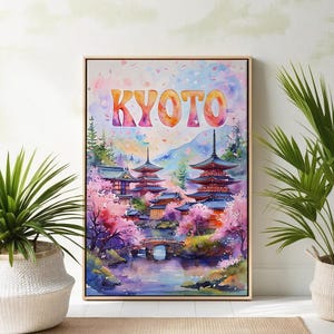 Kyoto-aquarelkunstdruk - kunst aan de muur Japan - reisposter Japan - afdrukbare stadsposter - pastelkleuren reisposter, digitale afdruk