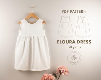 Flower Girl PDF Sewing Pattern | Sizes 1–8Y |Sleeveless Summer Dress for Kids and Toddlers | Lined Open Back with Button Closure