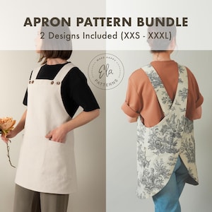 Apron Sewing Pattern Bundle for Women, Sizes XXS–XXXL, No Tie Japanese Pinafore, Cross Back Smock Apron