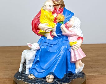 Unique Jesus with Children Statue |Vintage 1980s | Hand Painted Byron Molds Ceramic Figurine