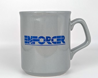 Vintage RCA Enforcer Tech Mug | Kiln Craft Made in England | Grey & Blue Corporate Geek Decor | 1980s Circuit Board Logo | Retro Computing
