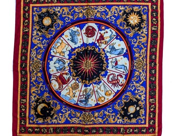 Vintage Avon Zodiac Astrology Scarf, Made in Italy, 100% Polyester, 35" Square