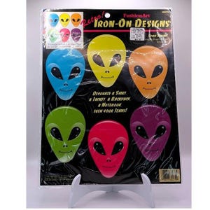 Vintage 1997 Space Alien Iron-On Transfers 6-Pack Retro 90s NOS FashionArt