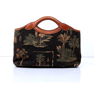 Vintage Tommy Bahama Tapestry Handbag | Tropical Palm Tree Top Handle Tote image 2