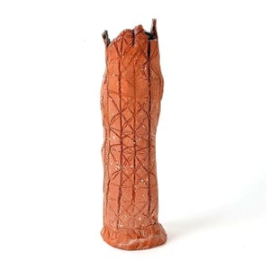 Z Rosner Signed Terracotta Cylinder Vase Abstract Clay Vessel 6 Inch