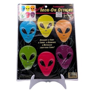 Vintage 1997 Space Alien Iron-On Transfers 6-Pack Retro 90s NOS FashionArt