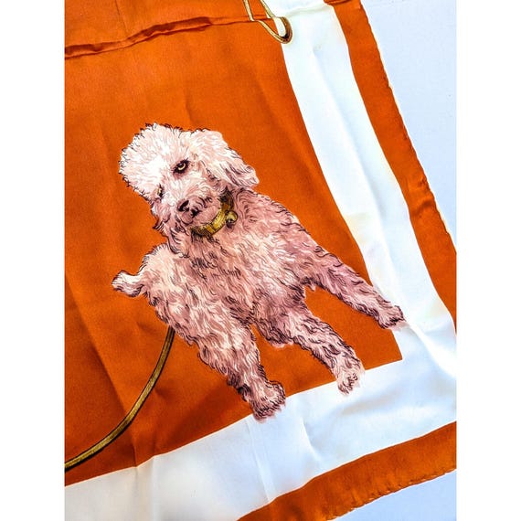Vintage 1950s Bichon Frise Poodle Silk Scarf Hand Rolled Edges- 27" Square View 2