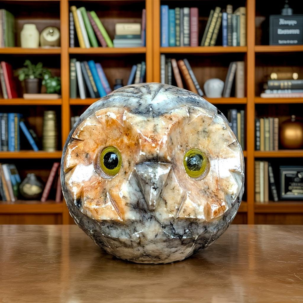 Vintage Mid-Century Modern Alabaster Owl Paperweight
