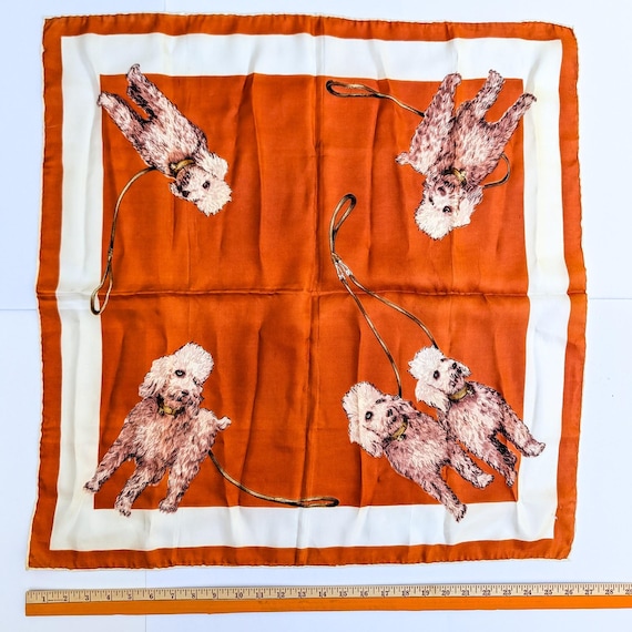 Vintage 1950s Bichon Frise Poodle Silk Scarf Hand Rolled Edges- 27" Square