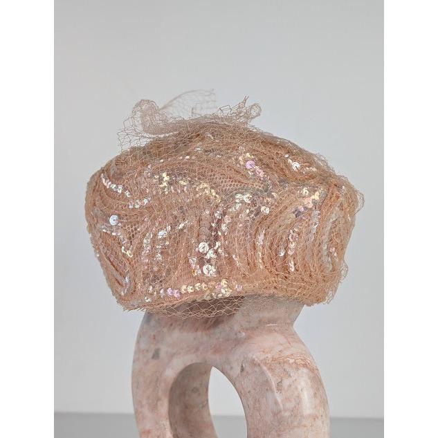 Vintage Don Anderson NY Peach Sequin Mesh Pillbox Hat with Veil Union Made Don Anderson Hat - Etsy main image 2