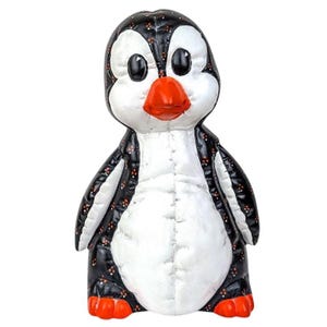 Vintage 1980s Faux Quilted Penguin Hand Painted Ceramic Figurine 10 Inch