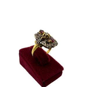 Vintage Ruby and Diamond Cluster Ring – 18K Gold & Silver, Natural Rubies, Antique Style, Unique Statement Ring