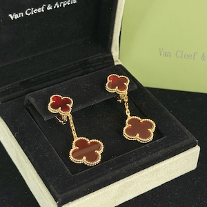 Vintage VCA 18K yellow gold Carnelian Clover Earrings 2 motifs