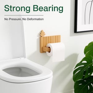 Suporte de papel higiênico de madeira - Fixado na parede, Madeira natural com decoração de folhas, Organizador para banheiro e cozinha