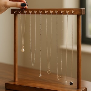 Espositore per gioielli in legno – Organizzatore in legno massello per collane, bracciali, orecchini – Supporto da banco per casa o negozio
