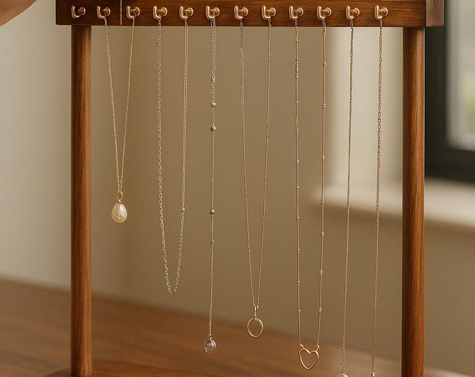 Solid Wood Jewelry Display Stand: Necklace,Bracelet &Earring Organizer