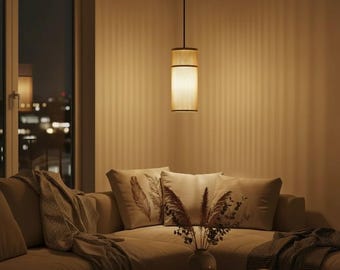 Japanese bamboo pendant lamp • Natural rattan ceiling light • Handmade boho lighting