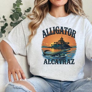 Alcatraz Alligator Retro Sunset T-Shirt | Cool Prison Gator Gift | Funny Animal Tee,  Digital Download Sublimation PNG