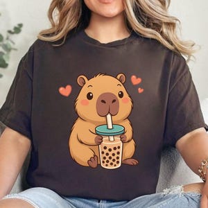 Kawaii Capybara Drinking Bubble Tea PNG | Cute Anime Boba Lover PNG Design | Adorable Bubble Tea Sublimation File for Girls