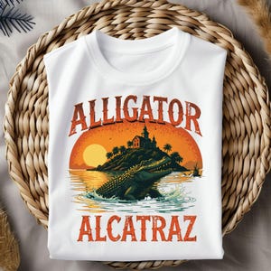 Alcatraz Alligator Retro Sunset T-Shirt | Cool Prison Gator Gift | Funny Animal Tee,  Digital Download Sublimation PNG