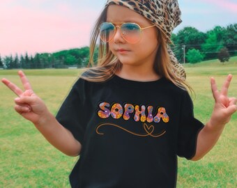 Custom Kids Name With Daisies T-Shirt Back To School Shirt Shirt, Toddler Girl First Day of School Tee Floral Kindergarten Shirt With Name