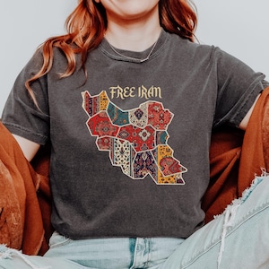 Camiseta unisex con estampado de mapa de Irán y diseño de alfombra persa.