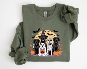 Halloween Black Labrador Sweatshirt, Fall Labrador Retriever Hoodie, Spooky Ghost Dog Shirt, Black Labrador Ghost Hoodie
