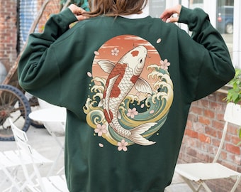 Vintage Japanese Koi Fish Hoodie, Asian Art Nouveau Unisex Top