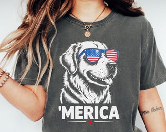Camiseta 'Merica' de Labrador Retriever, camiseta patriótica con la bandera estadounidense para perros