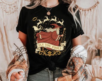 Sudadera navideña con capucha "Fly You Fools Wizard Santa Reindeer"