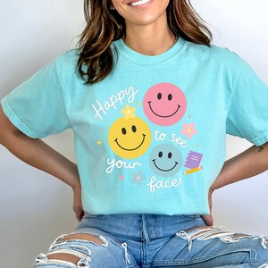 Comfort kleuren leraar shirts, terug naar school shirt voor leraar, leuke leraar geschenken, blij om je gezicht te zien, shirt eerste dag van school