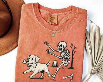 Funny Skeleton Dog Halloween Shirt, Comfort Colors Tee