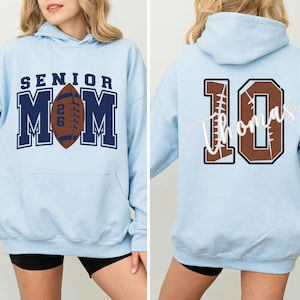Senior Football Mom Sweatshirt, Personalized Football Mom Hoodie with Kids Name and Number, Class of 2026 Senior Mama Tee, Football Mama Tee