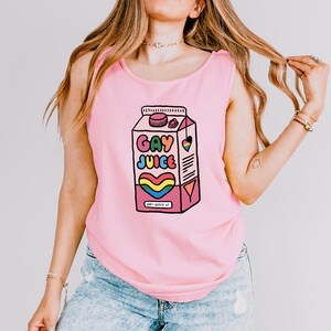 Gay Juice Tank Top, Cute LGBTQ Pride Shirt, Queer AF Summer Tank, Funny Lesbian Gay Pride Top, Colorful Rainbow Graphic Tee, Comfort Colors