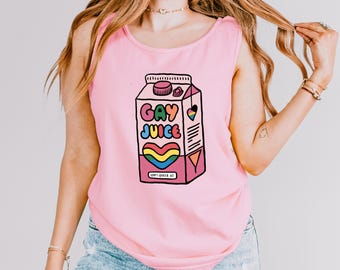 Gay Juice Tank Top, Cute LGBTQ Pride Shirt, Queer AF Summer Tank, Funny Lesbian Gay Pride Top, Colorful Rainbow Graphic Tee, Comfort Colors