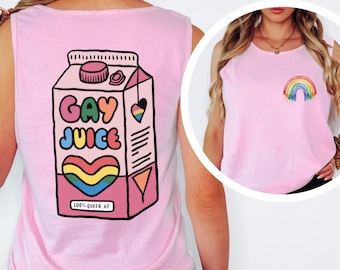 Gay Juice Tank Top, Cute LGBTQ Pride Shirt, Queer AF Summer Tank, Funny Lesbian Gay Pride Top, Colorful Rainbow Graphic Tee, Comfort Colors