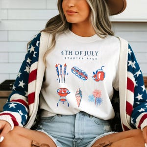 4th of July Tshirt, Patriotic Starter Pack Tee, Retro USA Graphic Shirt, Funny 4th of July Shirt, Freedom Graphic Tee, Red White and Blue