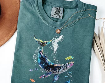 Watercolor Marine Life T-Shirt, Shark Graphic Shirt, Ocean Graphic Comfort Colors Tee
