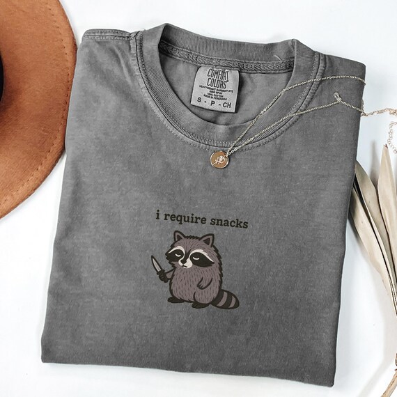 I Require Snacks Raccoon Tee, Funny Comfort Colors® Shirt, Goblincore Animal Lover Shirt, Cozy Snack Gremlin Tshirt, Funny Racoon Shirt
