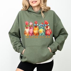 Chicken Hoodie, Chicken Lover Sweatshirt, Funny Farmer Pullover, Women’s Chicken Hoodie, Animal Lover Crewneck, Mothers Day Chicken Gift