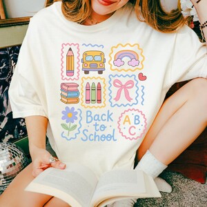 Comfort Colors Trendy Teacher Shirt, Colorful Doodle Back To School Shirt, Preppy Coquette School T-shirt, Girly Pink Bow Tee, Teacher Gifts