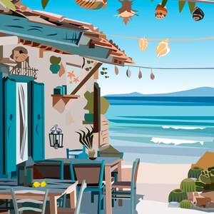 Vie de Robinson - Illustrazione vettoriale retrò - Cabane en bord de mer