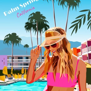 Festa in piscina a Palm Springs - Illustrazione vettoriale retrò