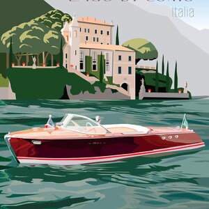 Dolce Vita sur le Lac de Côme - Illustration vectorielle rétro - Riva sur l’Émeraude
