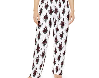 Burgundy Red Gladiolus Floral Pattern Pajama Pants | All-Over Print