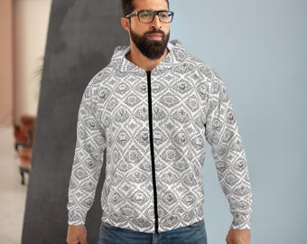 Gray Toile Floral Teacher Education Motifs Zip Hoodie